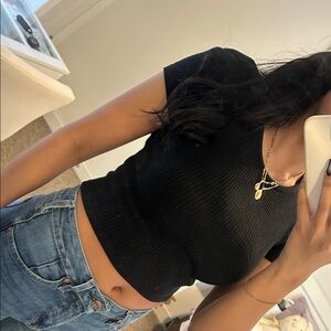 Black Ribbed Women's Top